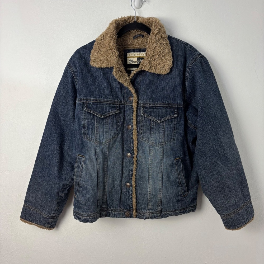 Wrangler Men's Sherpa Lined Denim Trucker Jacket Heavy Western Indigo Coat Sz M